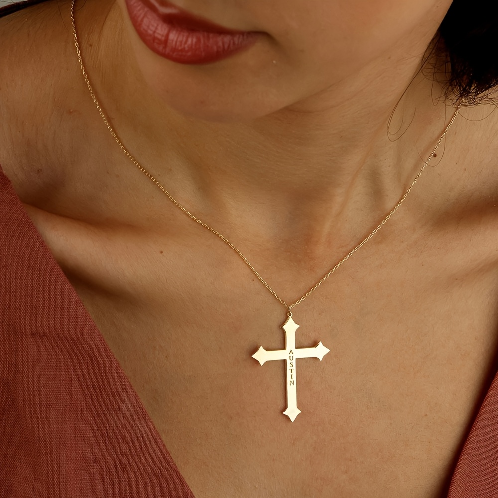 Personalized Women's Engraved Cross Name Necklace, Bohemian Style